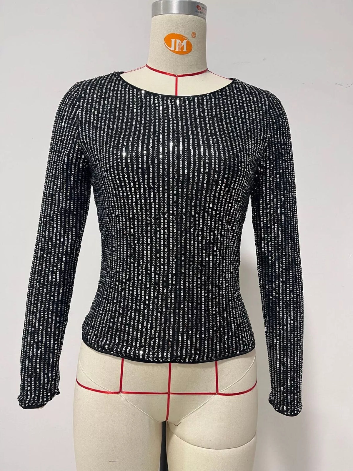 Sequin Long Sleeve Crop T-Shirt