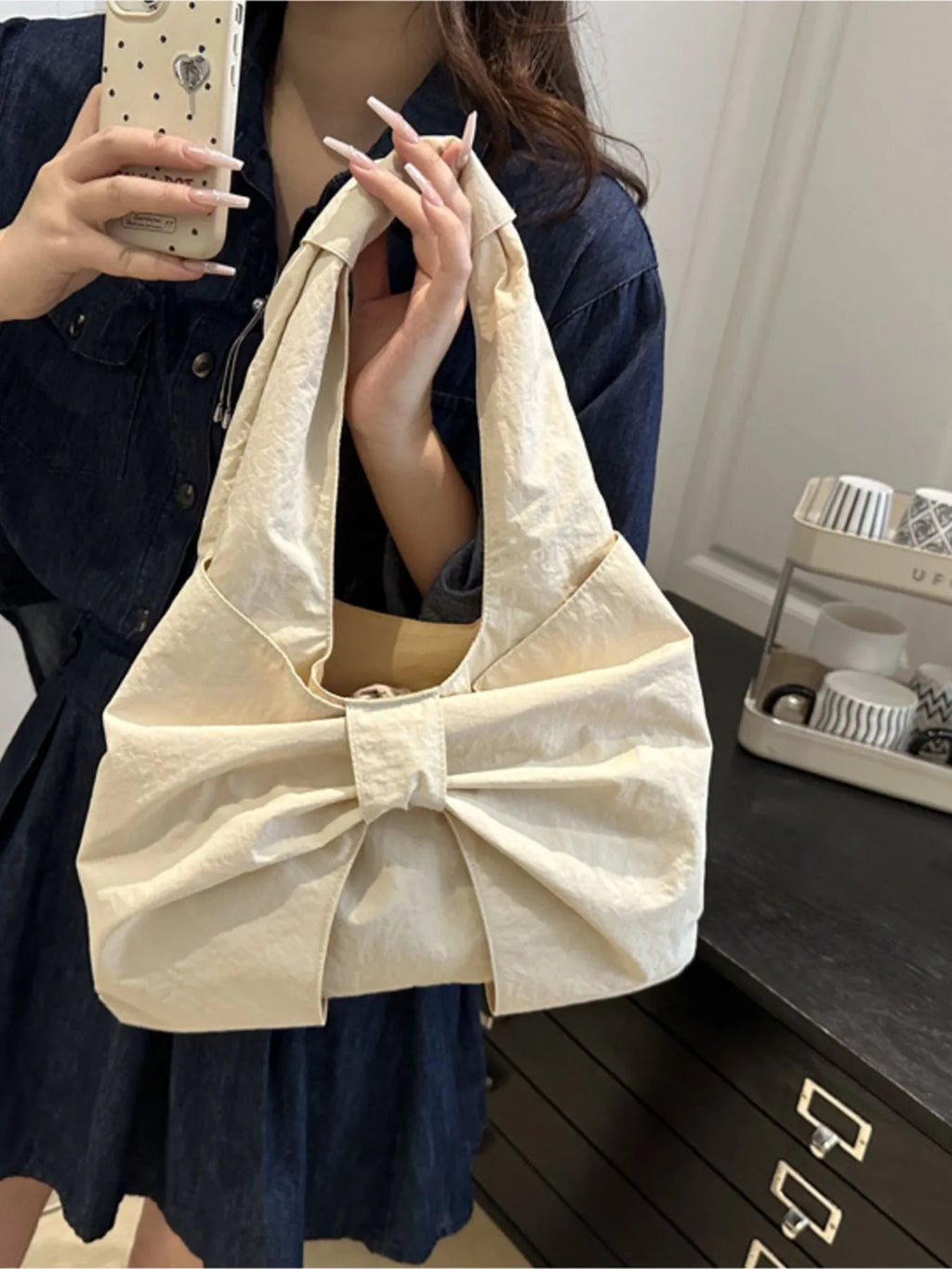 Ruched Bow Shoulder Bag