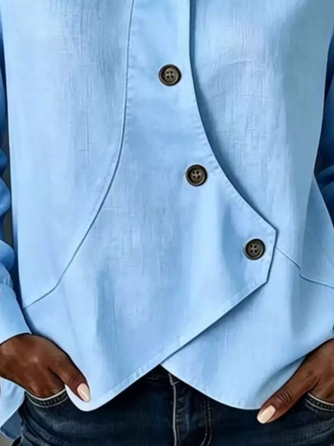 Full Size Asymmetrical Button Down Shirt Plus Size