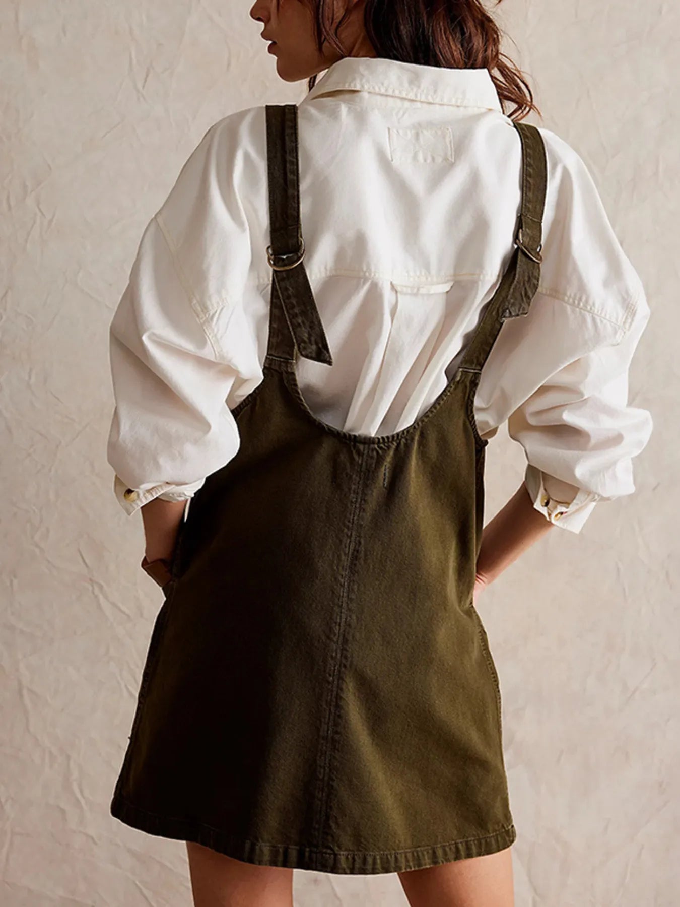 Oversized V-Neck Denim Tank Dress with Front Pockets