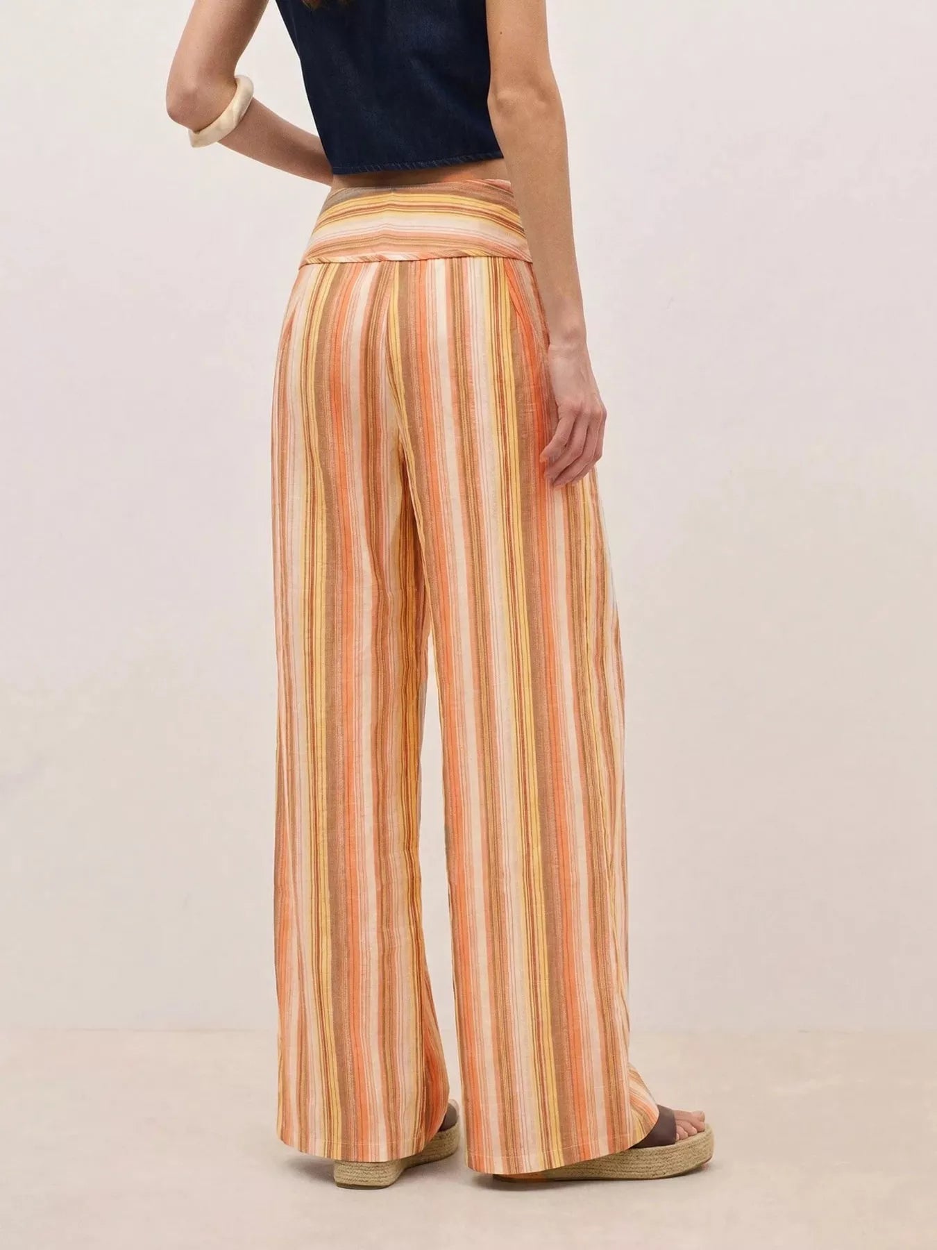 Striped Wide-Leg Pants with Tie Waist