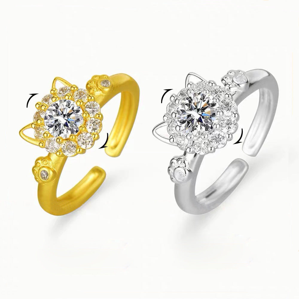 Swivel Luckies Cat Opening Ring Women's Niche Design Sense Refreshing High Sense Swivel Kitten Adjustable Ring