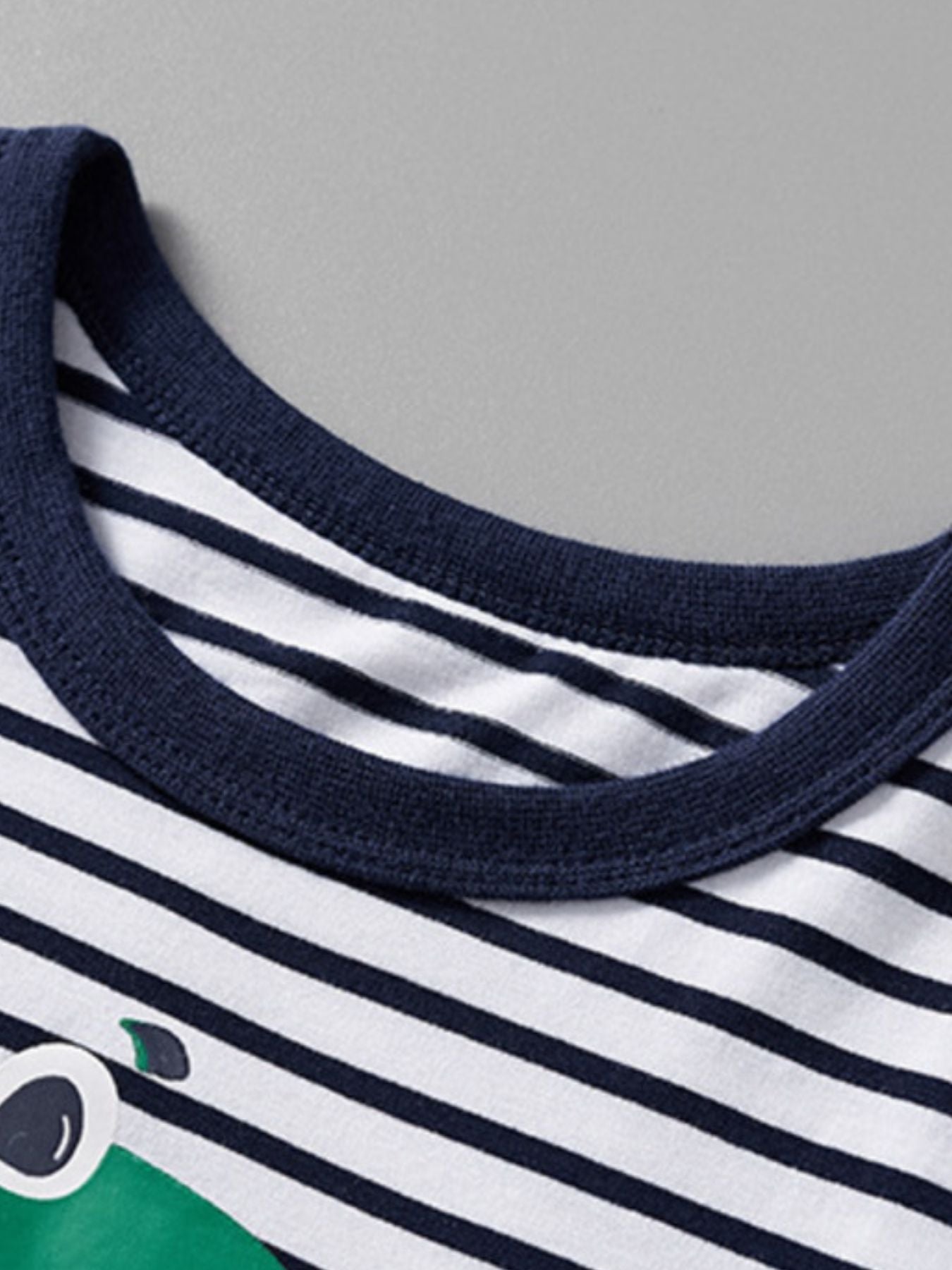 Children's Dinosaur Print Striped Crew Neck Short Sleeve T-Shirt