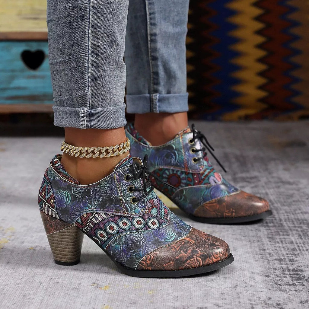 Lace-Up Block Heel Ankle Boots