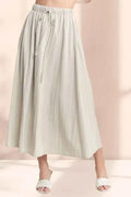 Khaki Drawstring Waist Crinkle Maxi Skirt