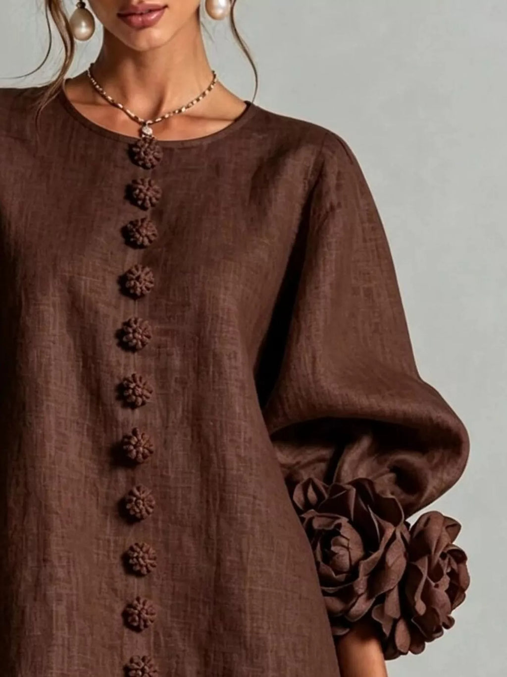 3D Floral 3/4 Sleeve Mini Dress