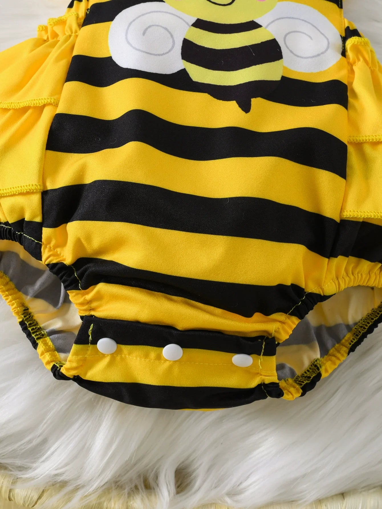 Children's Bee Striped Ruffle Bodysuit Dress with Headband