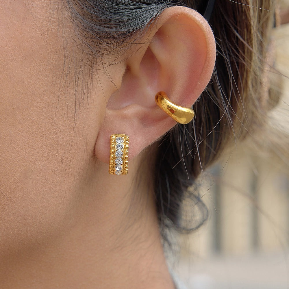 Three Row Zircon Hoop Earrings