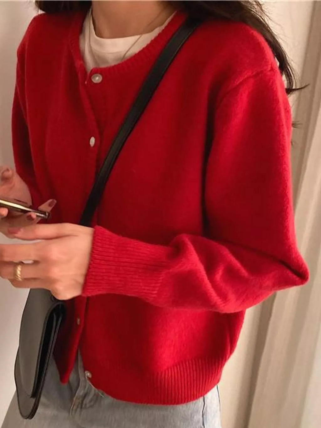 Crew Neck Button-Down Knit Cardigan