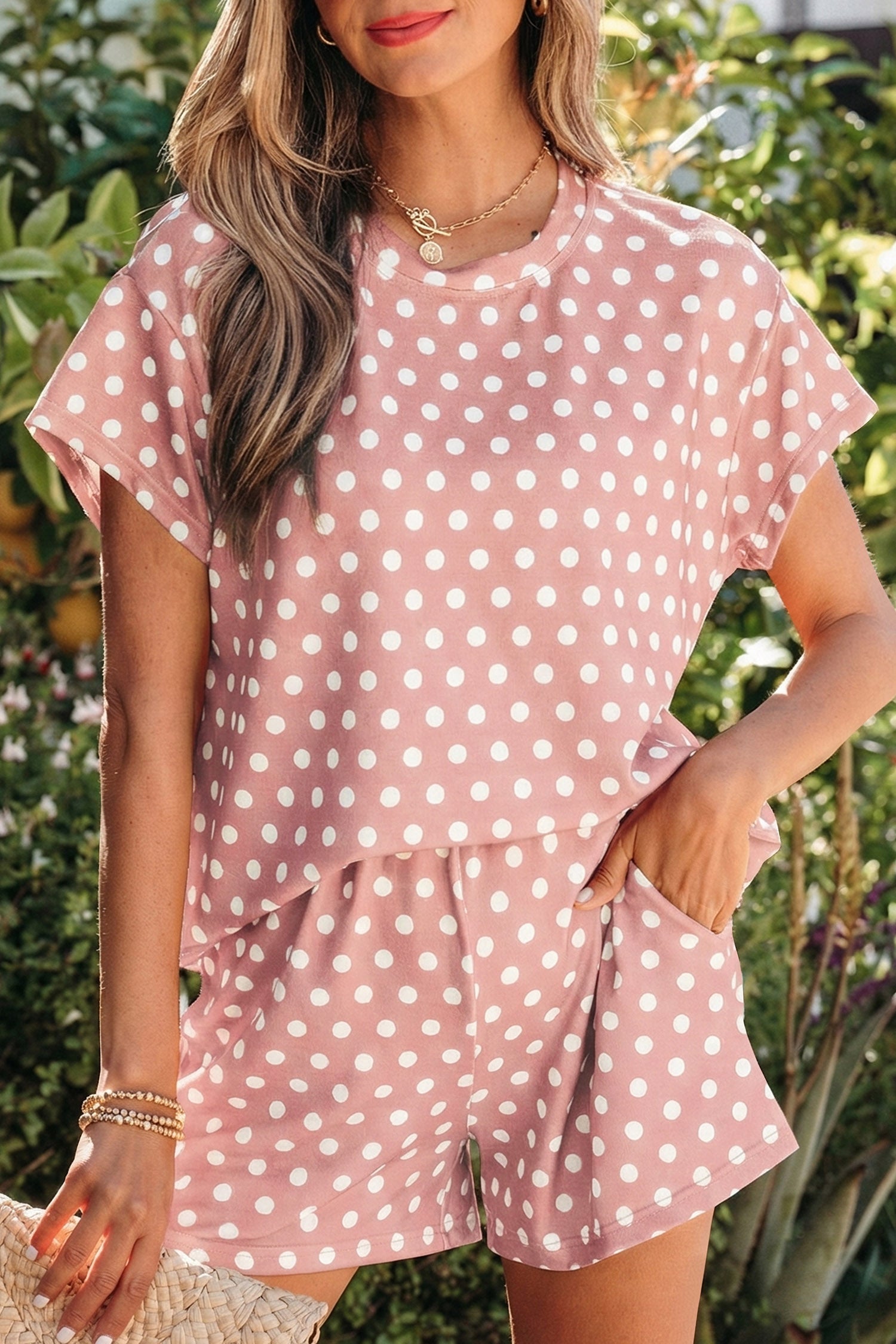 Pink Polka Dot Print Short Set