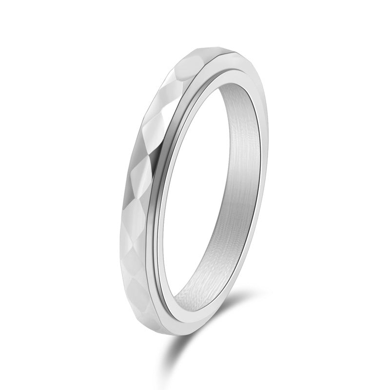 Very Thin And Simple Titanium Steel Diamond Can Be Rotatable Ring