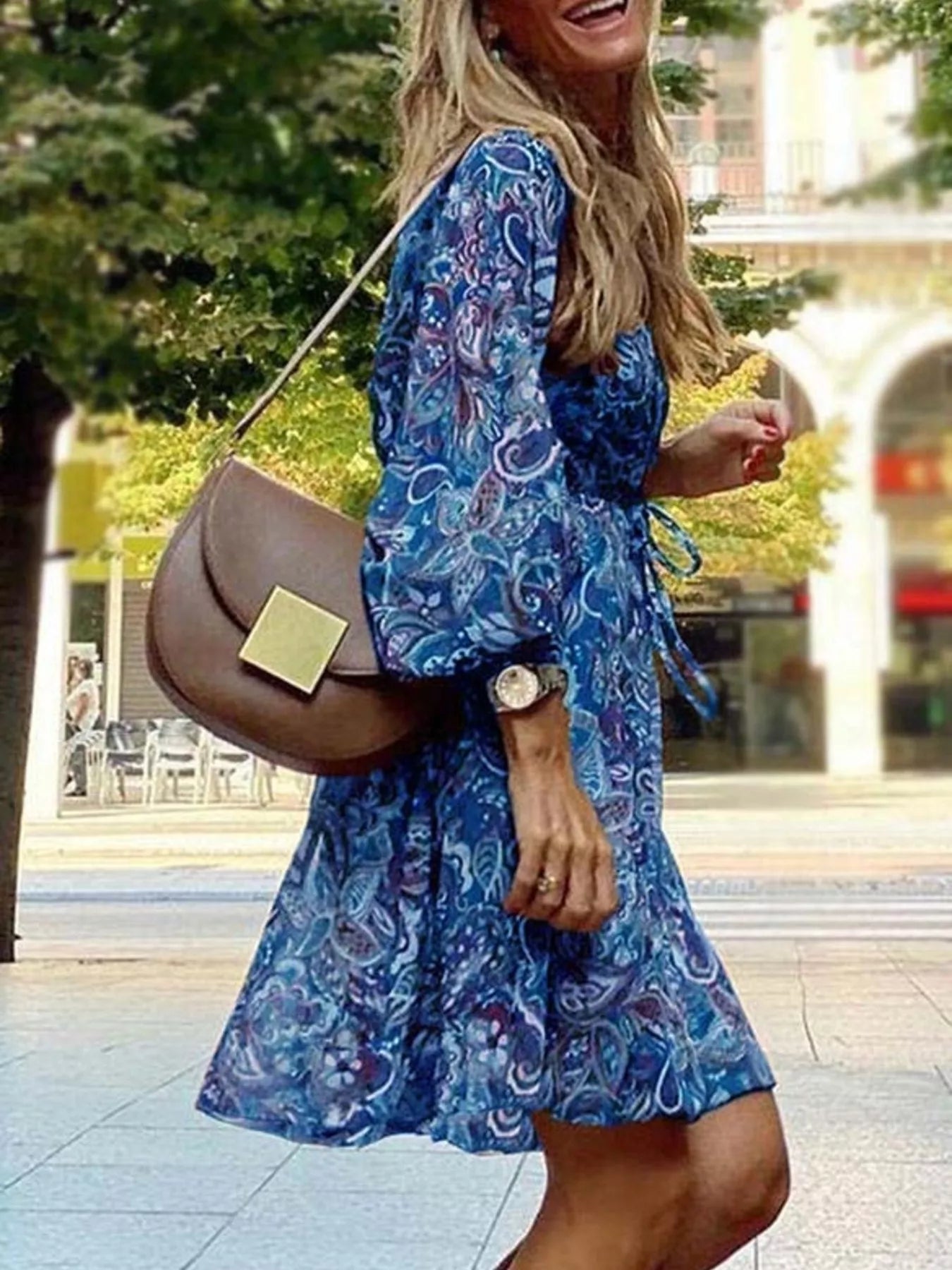 Full Size Paisley Print Long Sleeve Mini Dress Plus Size
