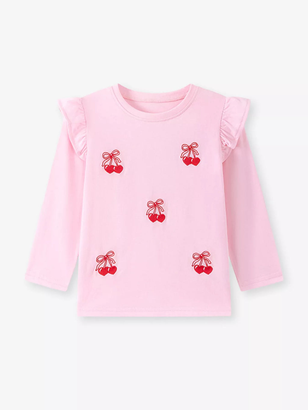 Children's Cherry & Flower Print Ruffled Long Sleeve T-Shirt