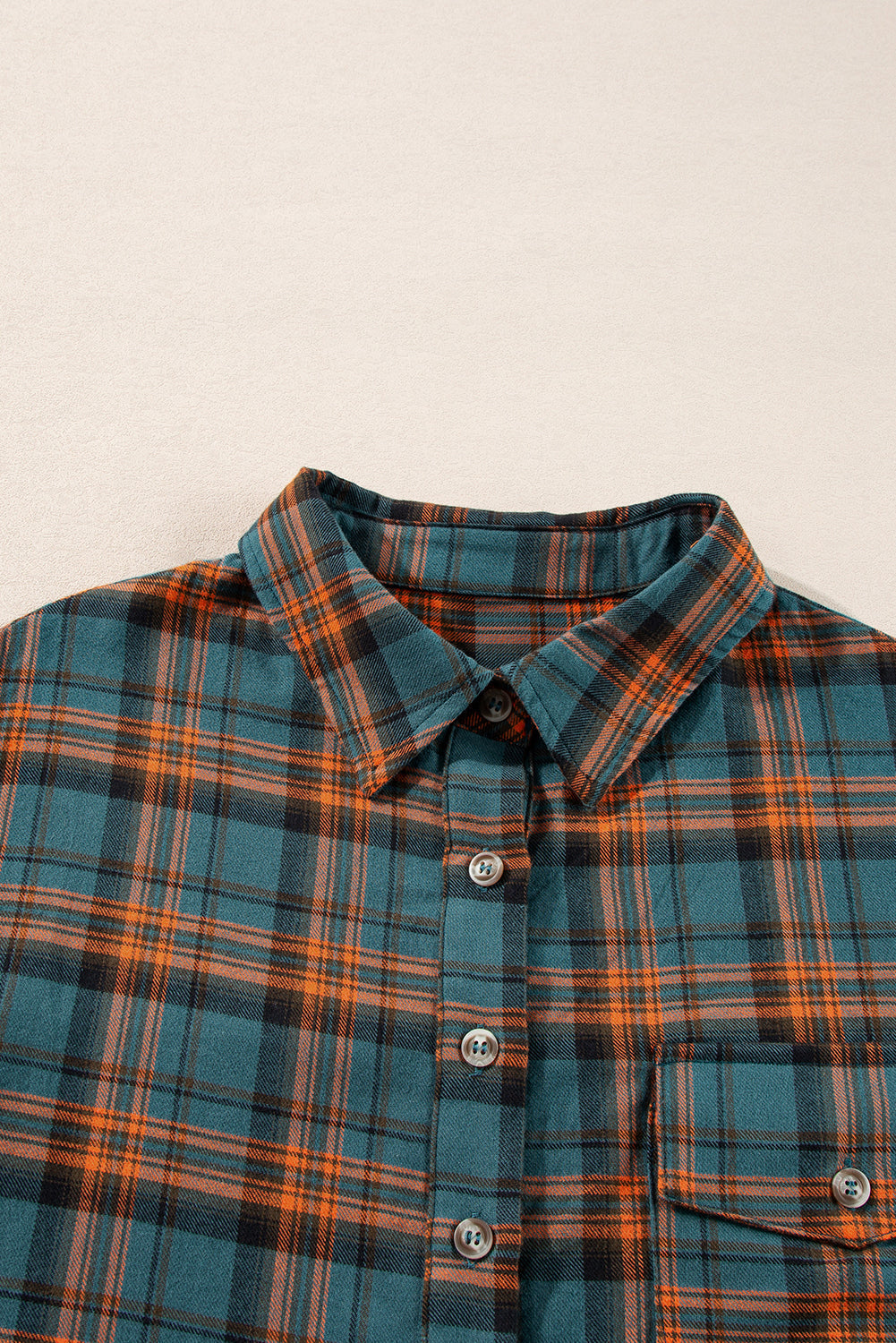 Plaid Button-Up Distressed Hem Long Sleeve Shirt