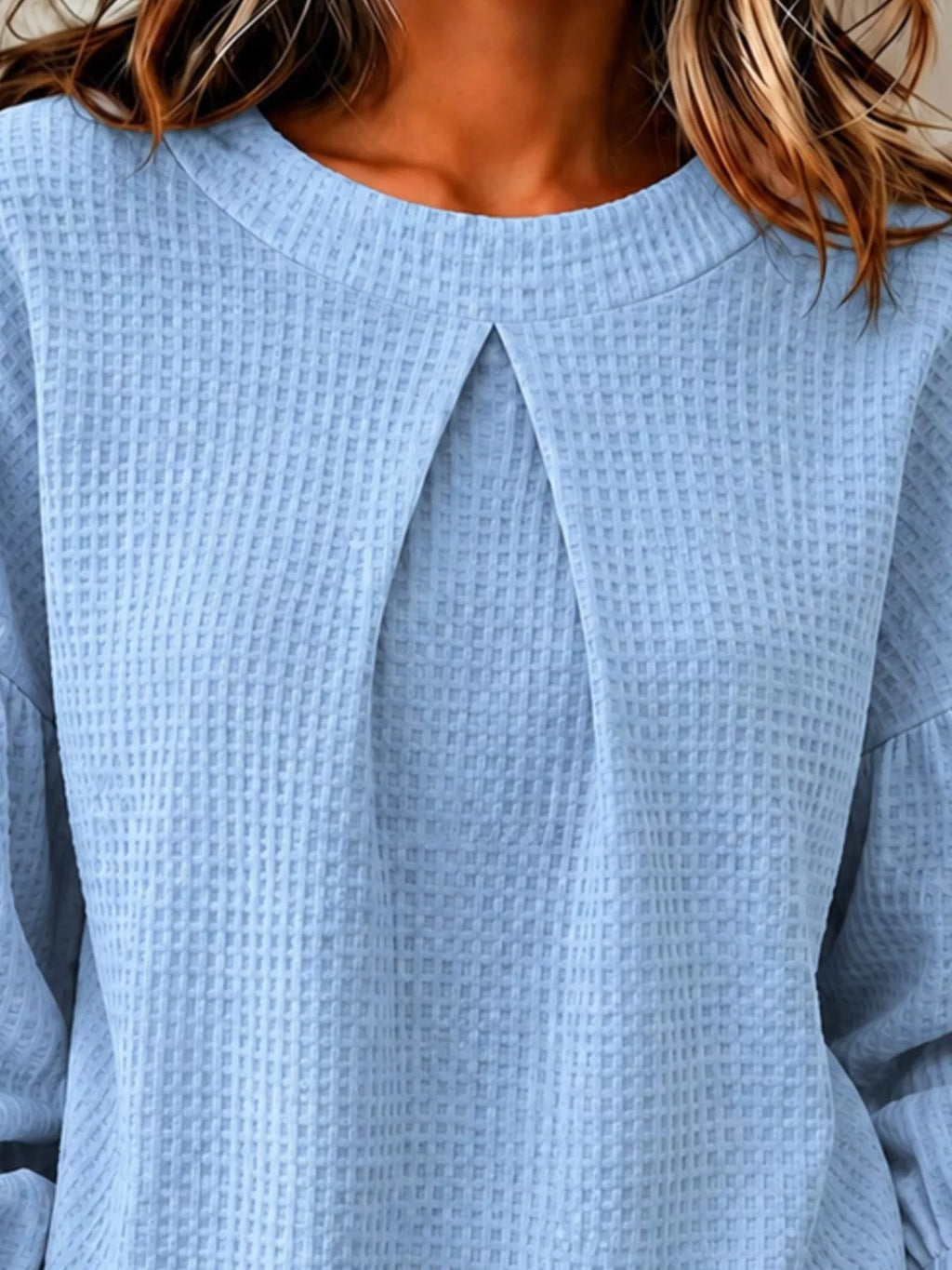 Waffle Knit Round Neck Top