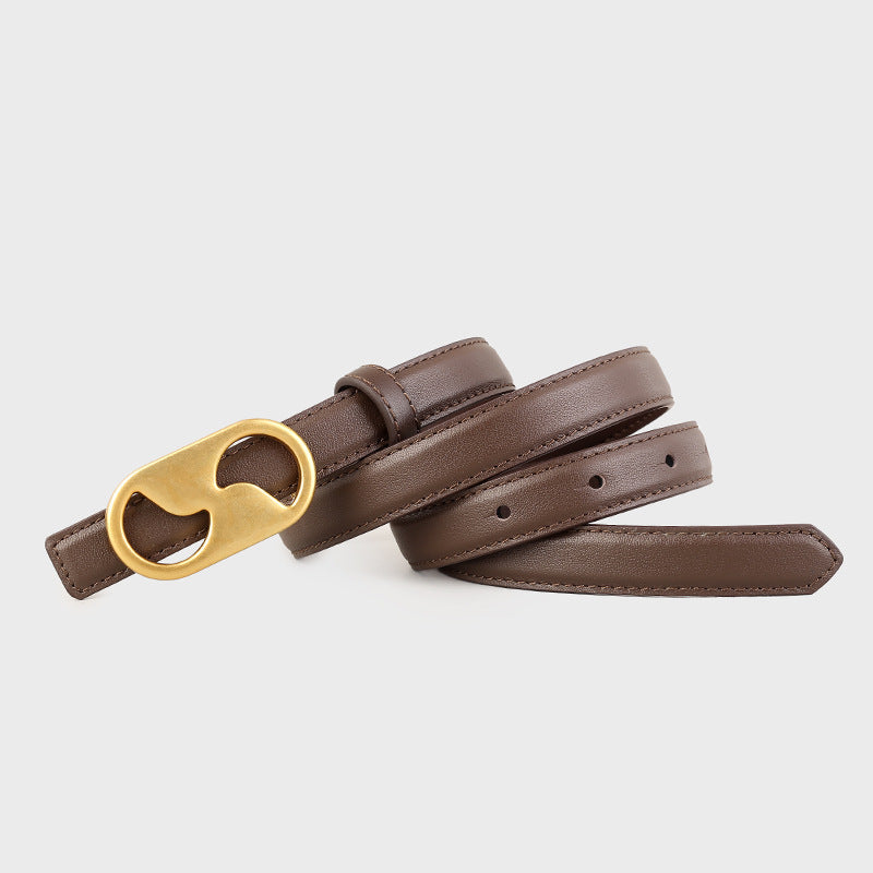 Leather Belt with Golden Buckle