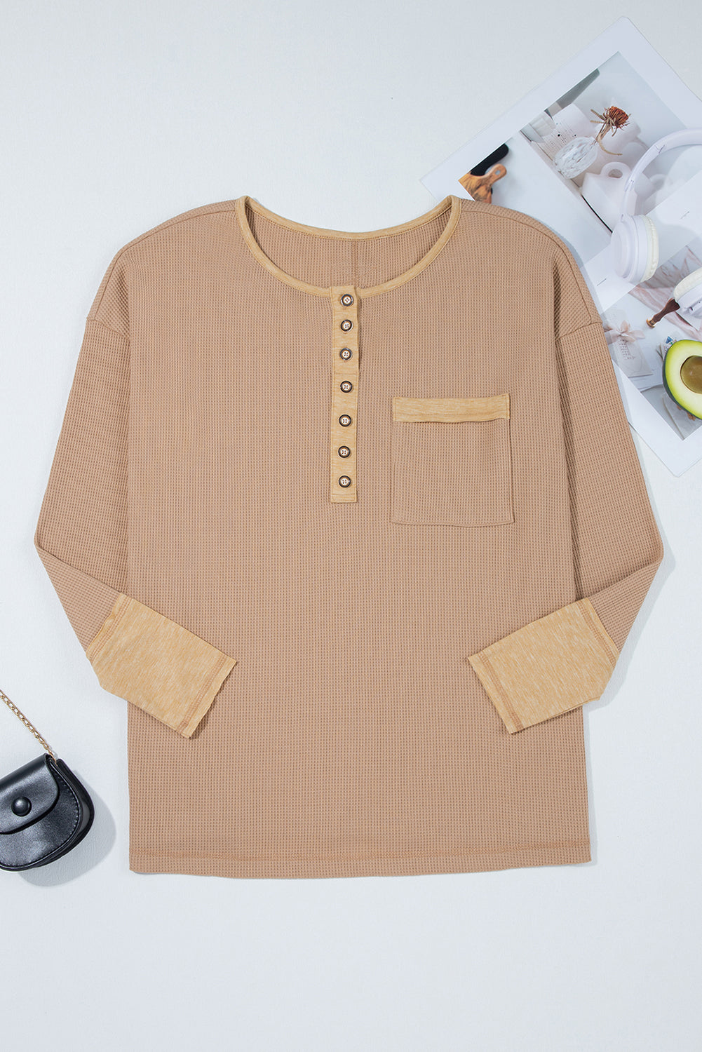 Colorblock Waffle Textured Henley Top