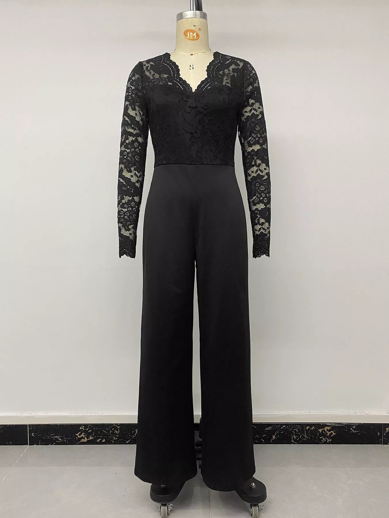 Lace Long Sleeve Wide-Leg Jumpsuit