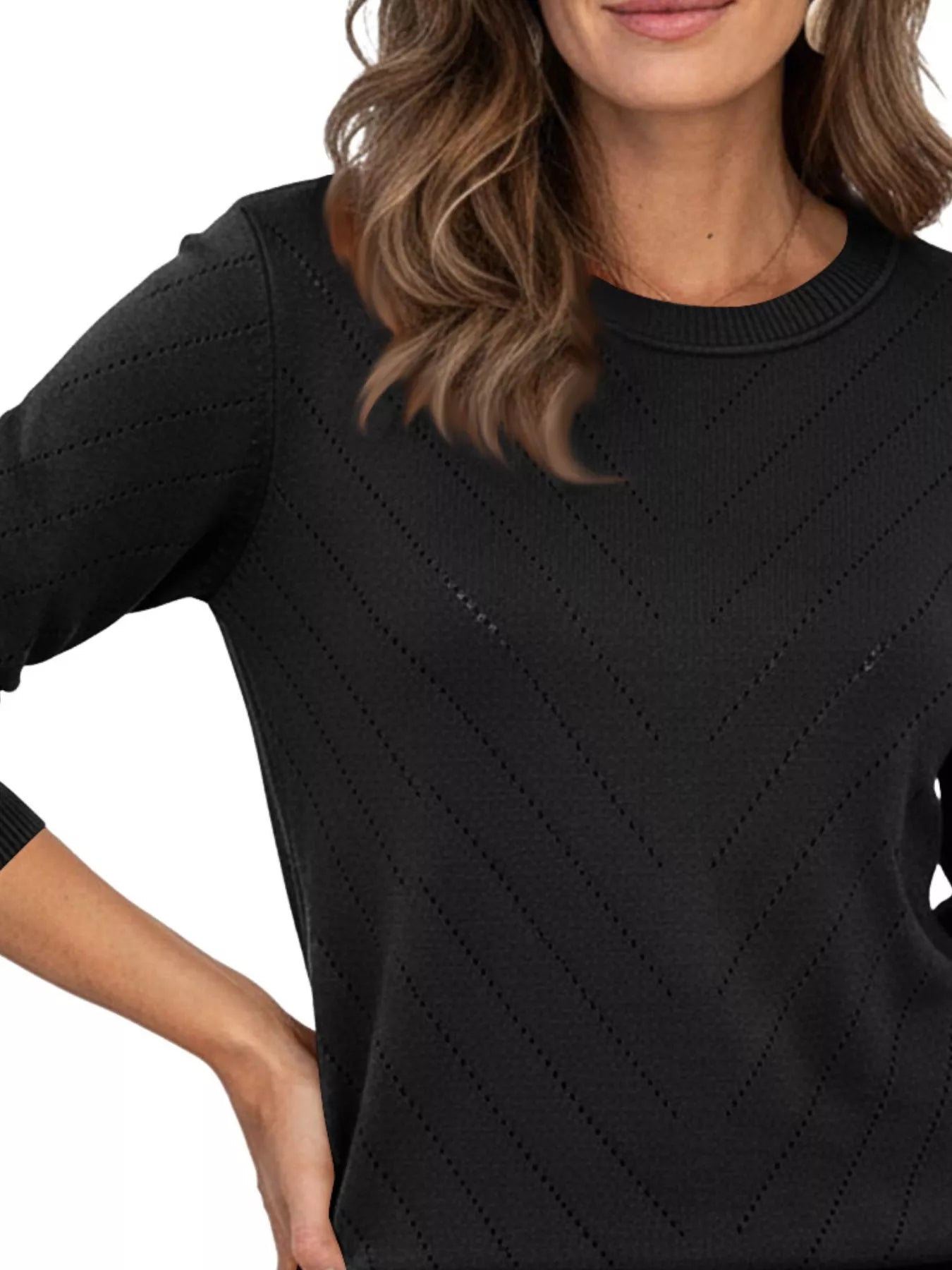 Openwork Round Neck Sweater