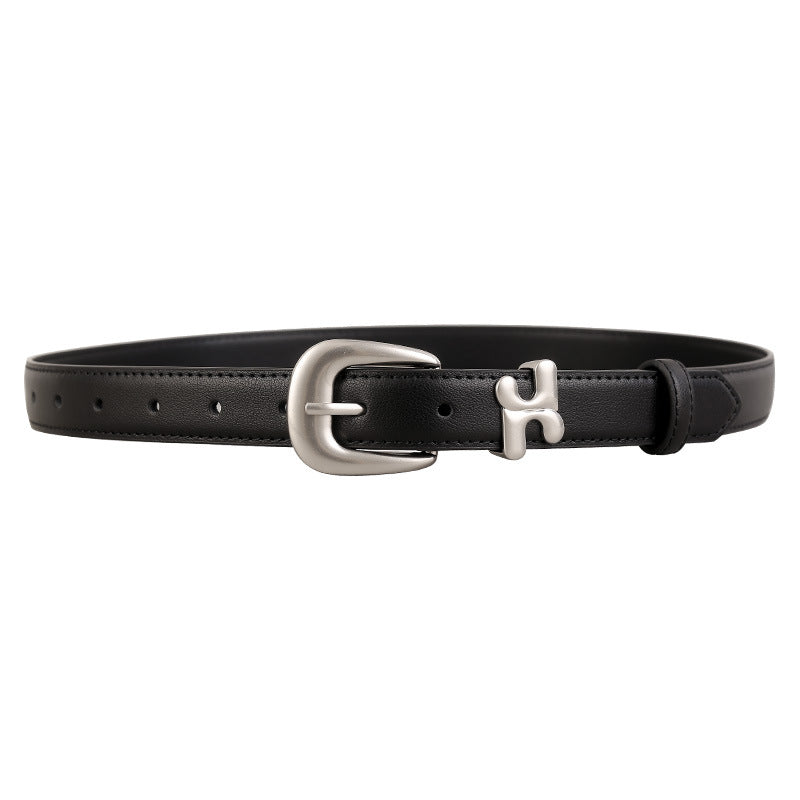 Leather Belt with Stylish H-Shaped Buckle