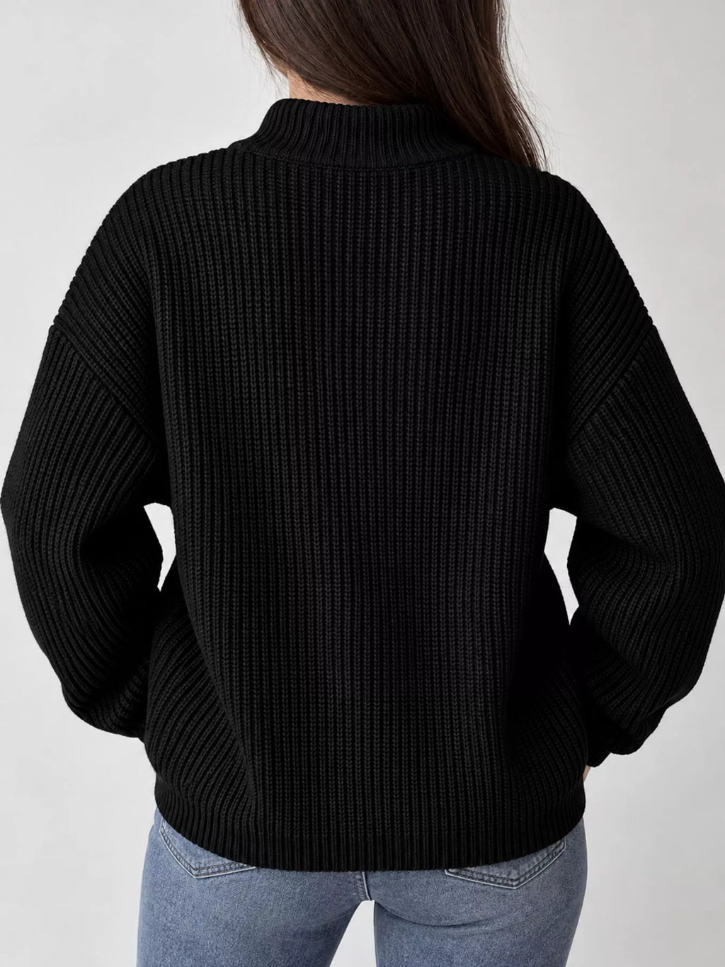 Full Size Half Zip Dropped Shoulder Sweater Plus Size