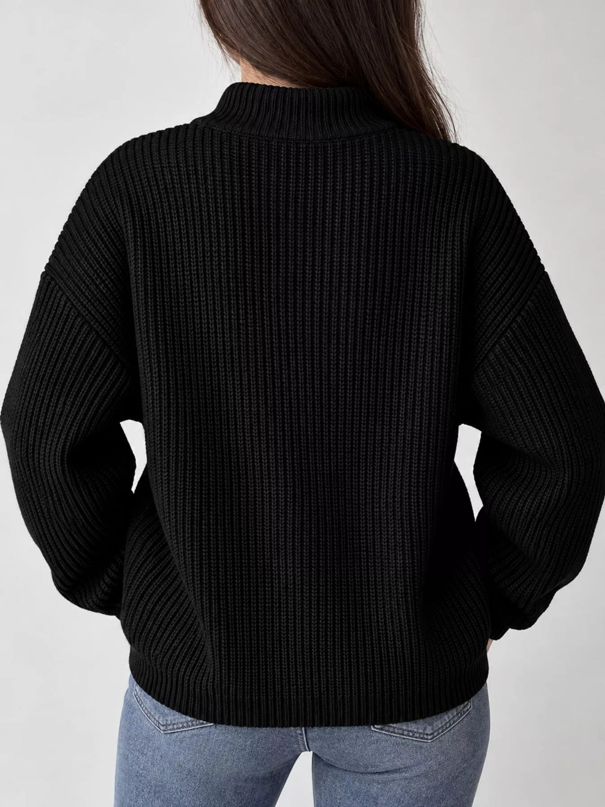 Full Size Half Zip Dropped Shoulder Sweater Plus Size