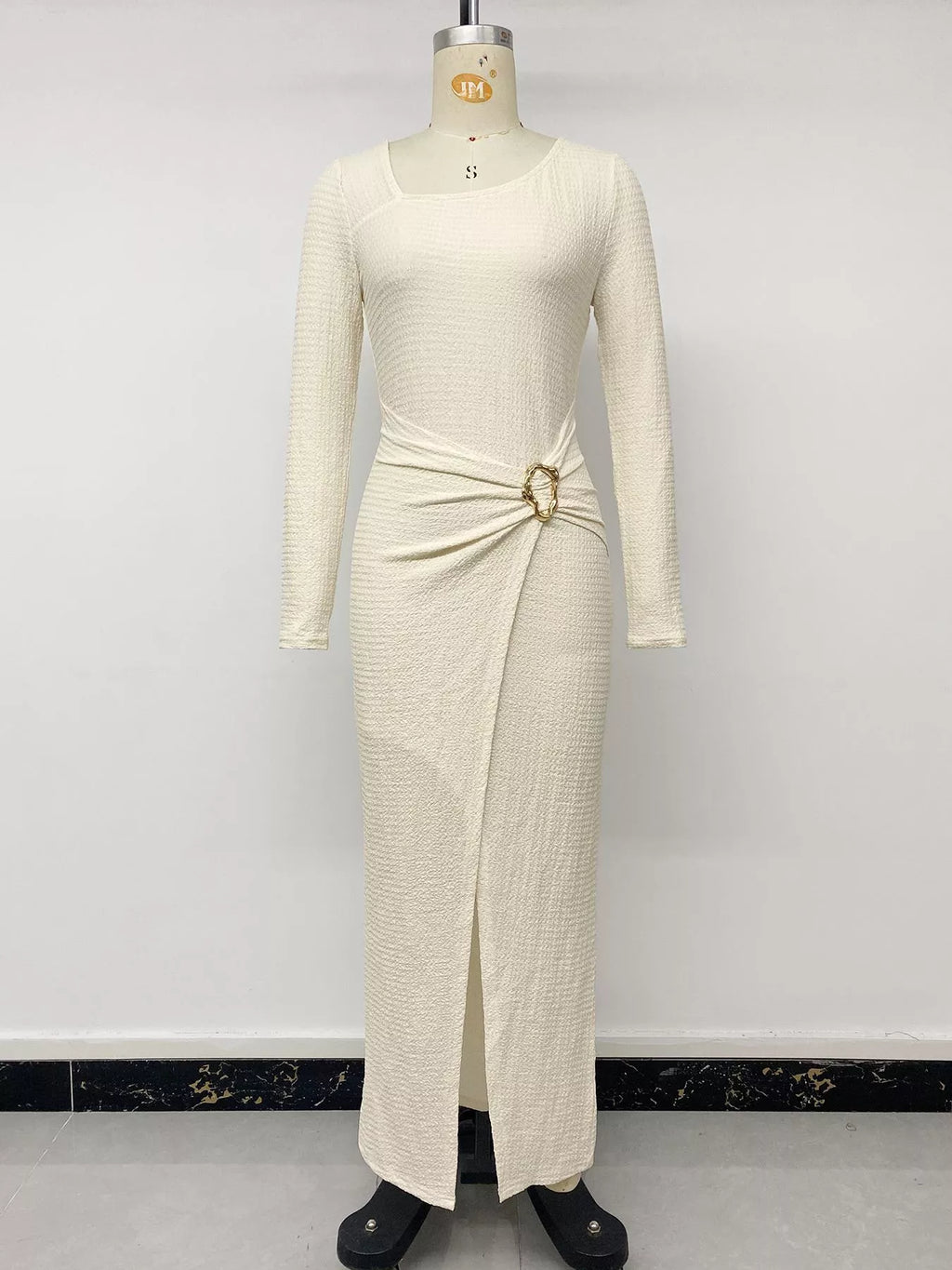 Elegant Long Sleeve Ruched Midi Dress