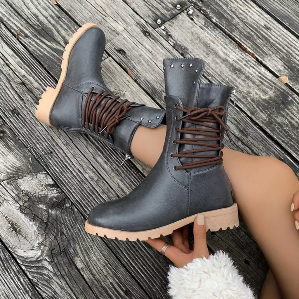 Lace Up Block Heels Boots