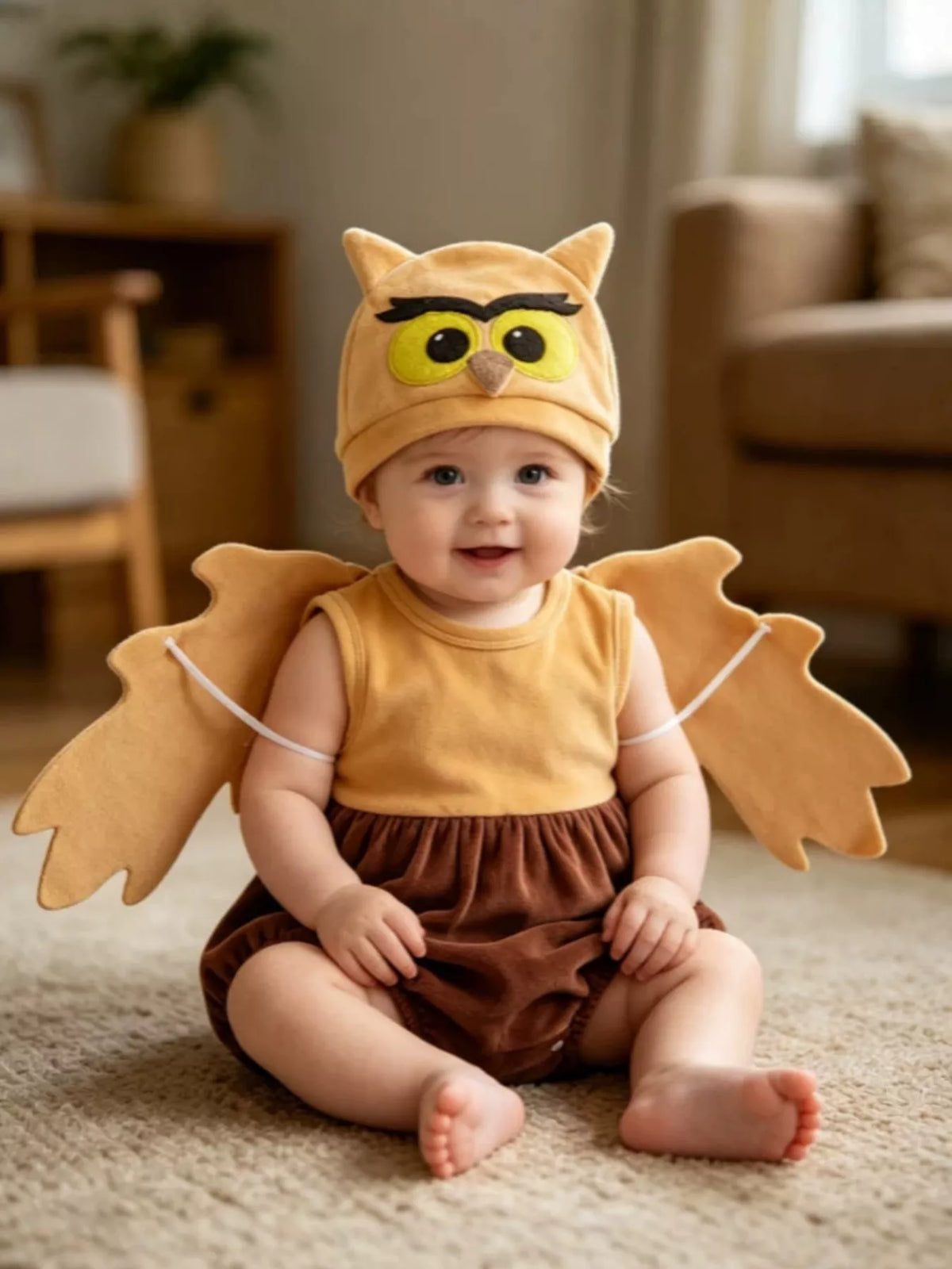 Children's Owl Wings Top and Bottom Set with Hat