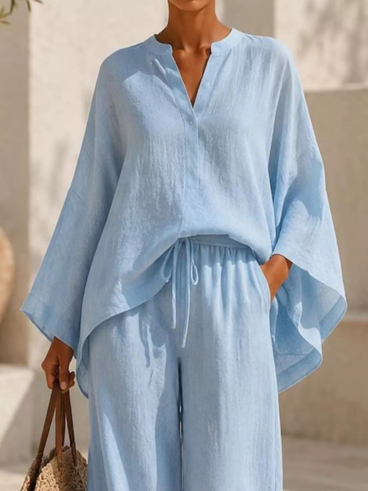 Full Size Loose Fit Top and Wide-Leg Pants Set Plus Size