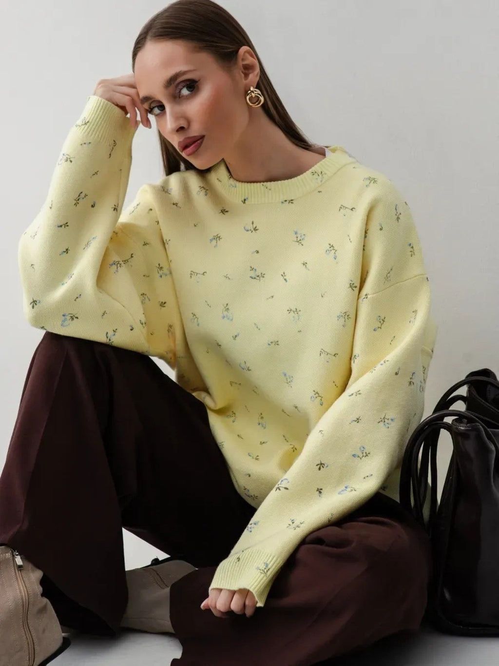 Floral Dropped Shoulder Oversized Sweater