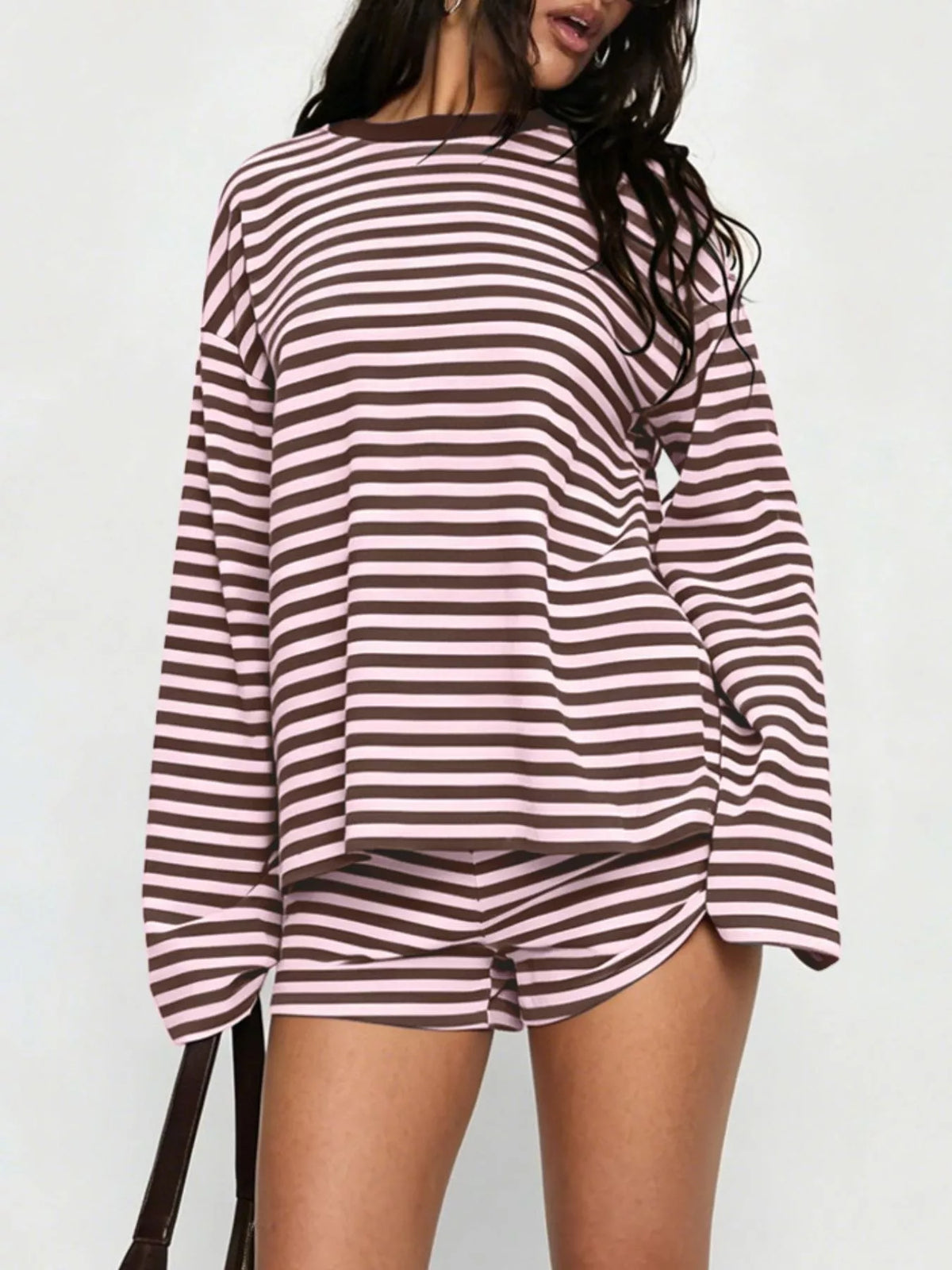Striped Long Sleeve Top and Shorts Set