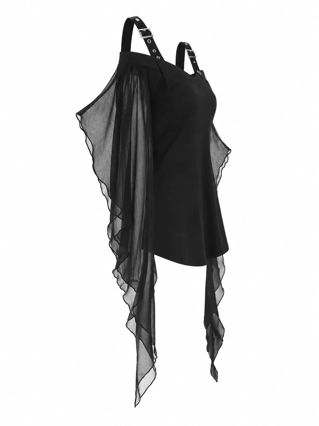 Halloween Gothic Buckle Strap Mesh Sleeve Top