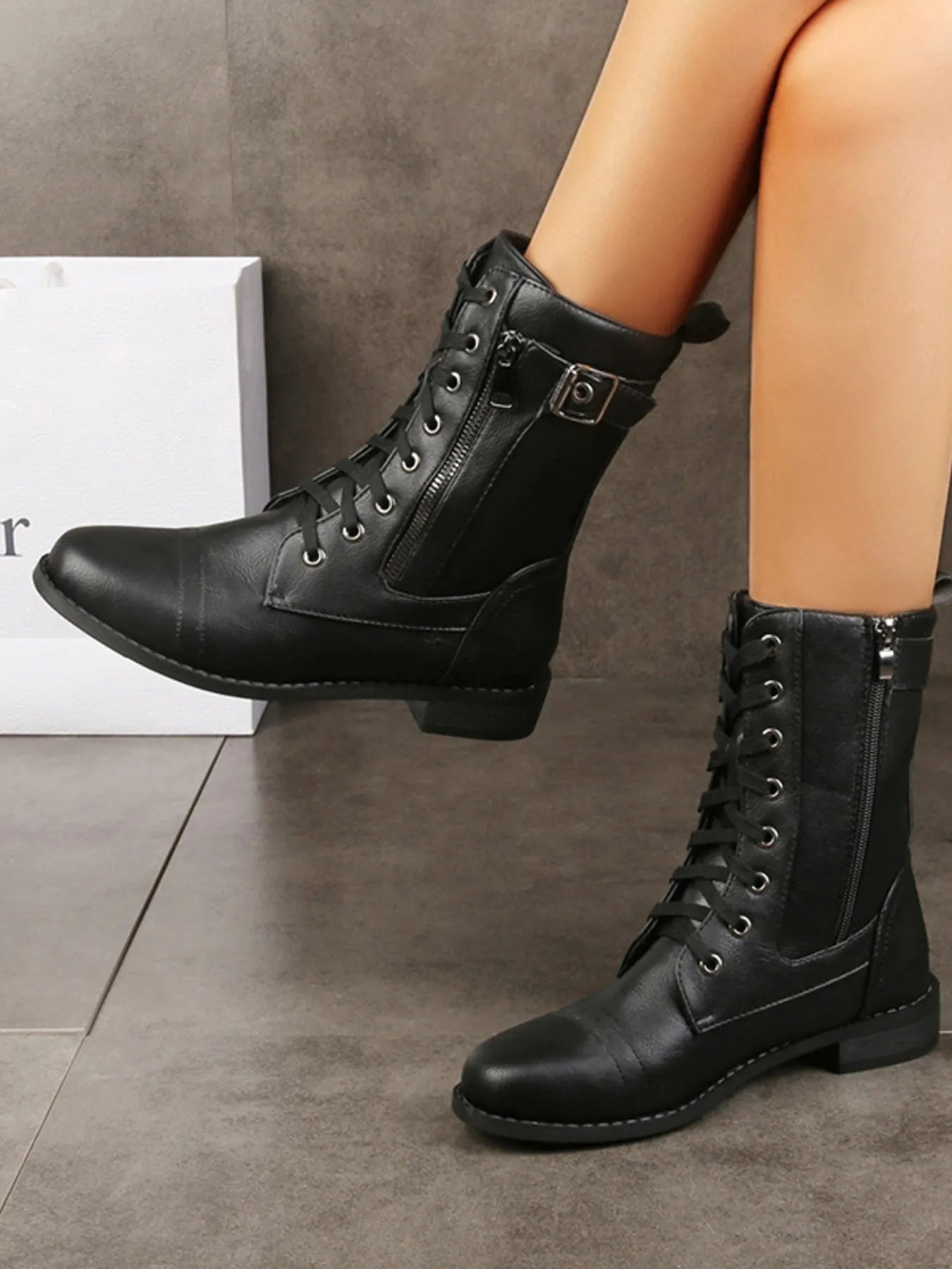 Lace-Up Buckle Detail Boots