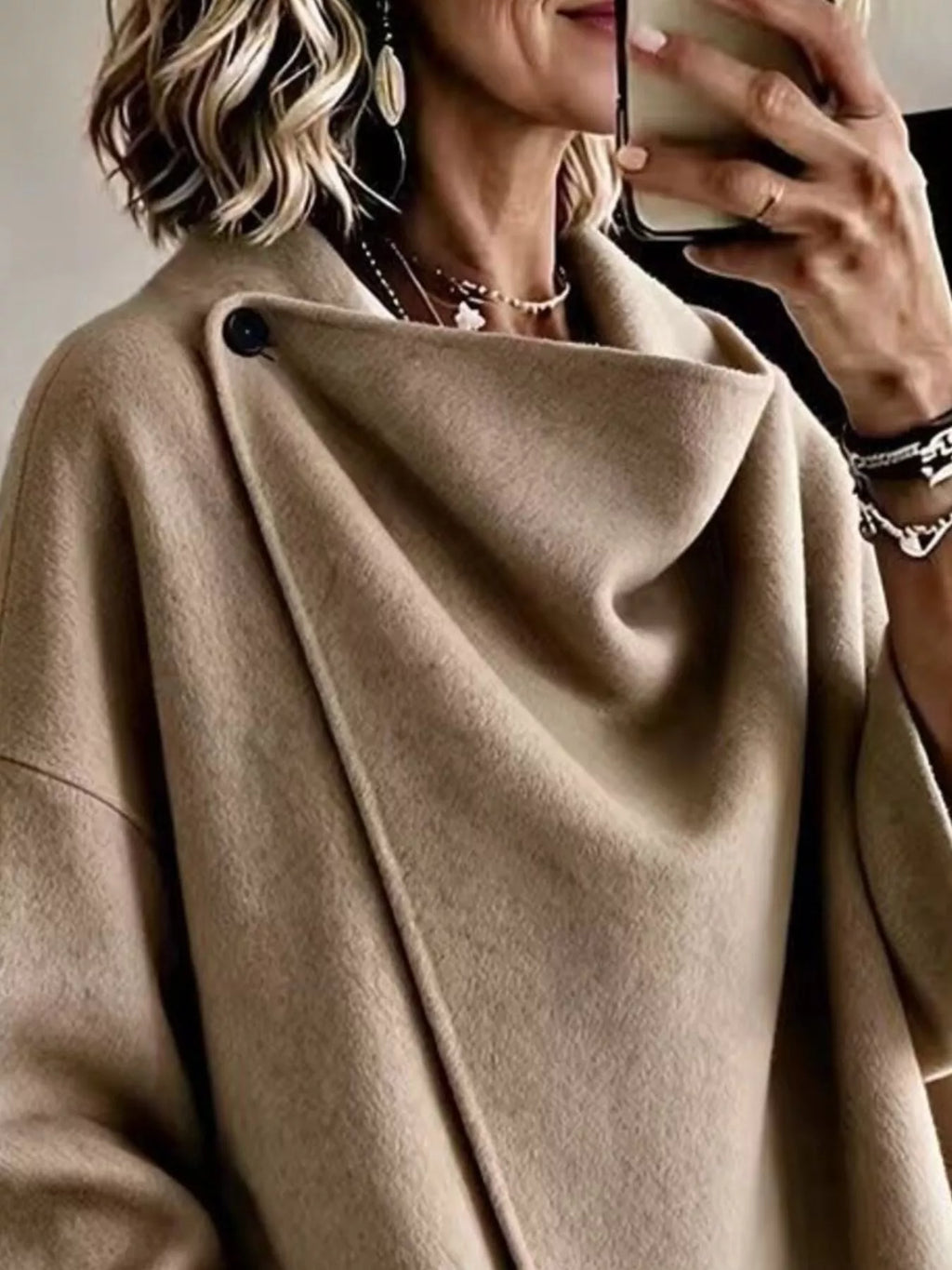 Full Size Asymmetric Button-Up Cape Outerwear Plus Size