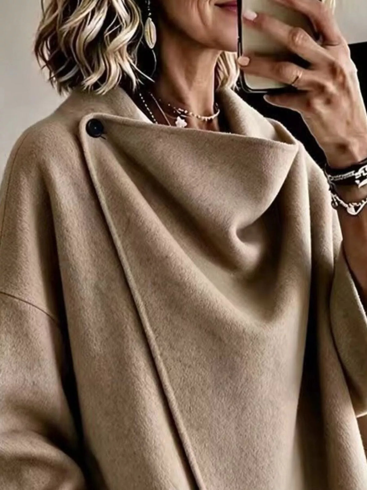 Full Size Asymmetric Button-Up Cape Outerwear Plus Size