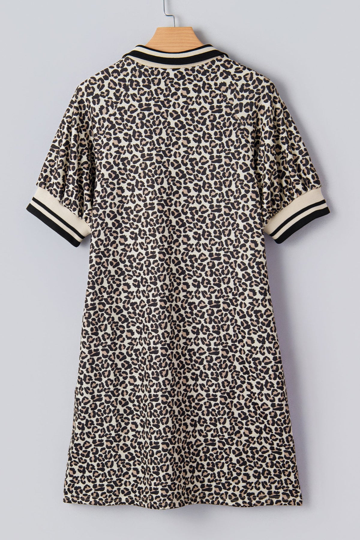 Leopard Stripe Patchwork Zip Collar Mini Dress