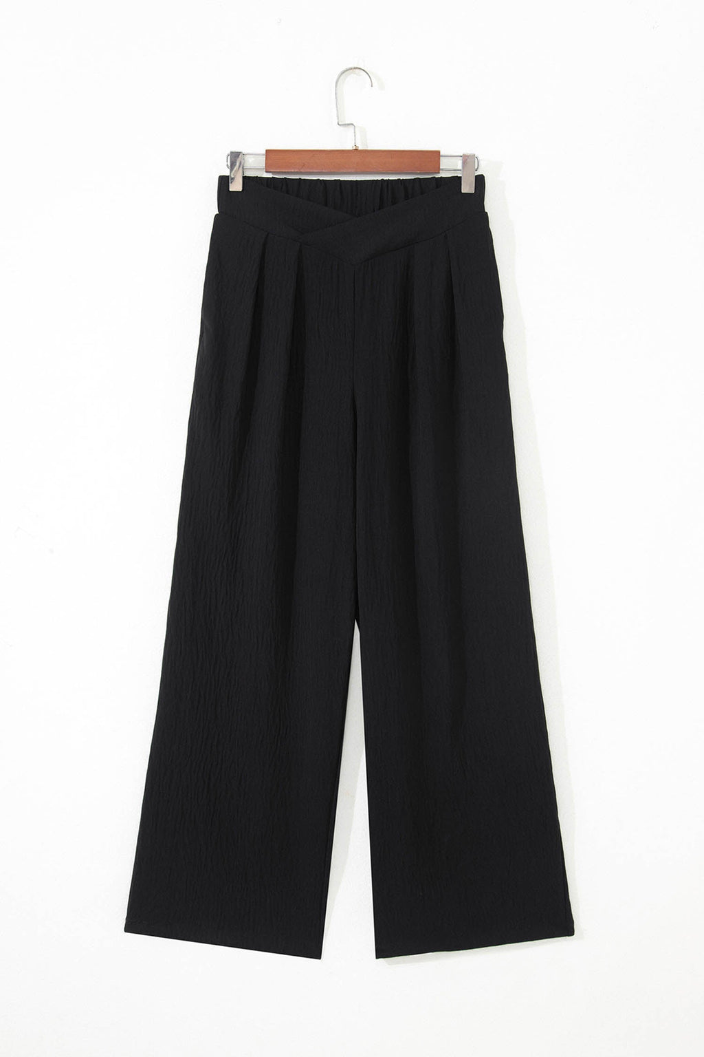 Color black Solid Color Textured Crossed Waist Loose Pants