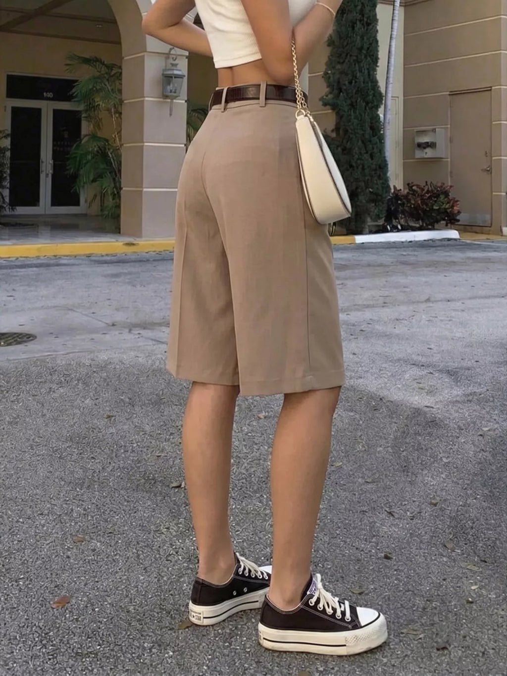 High-Waisted Pleated Detail Shorts