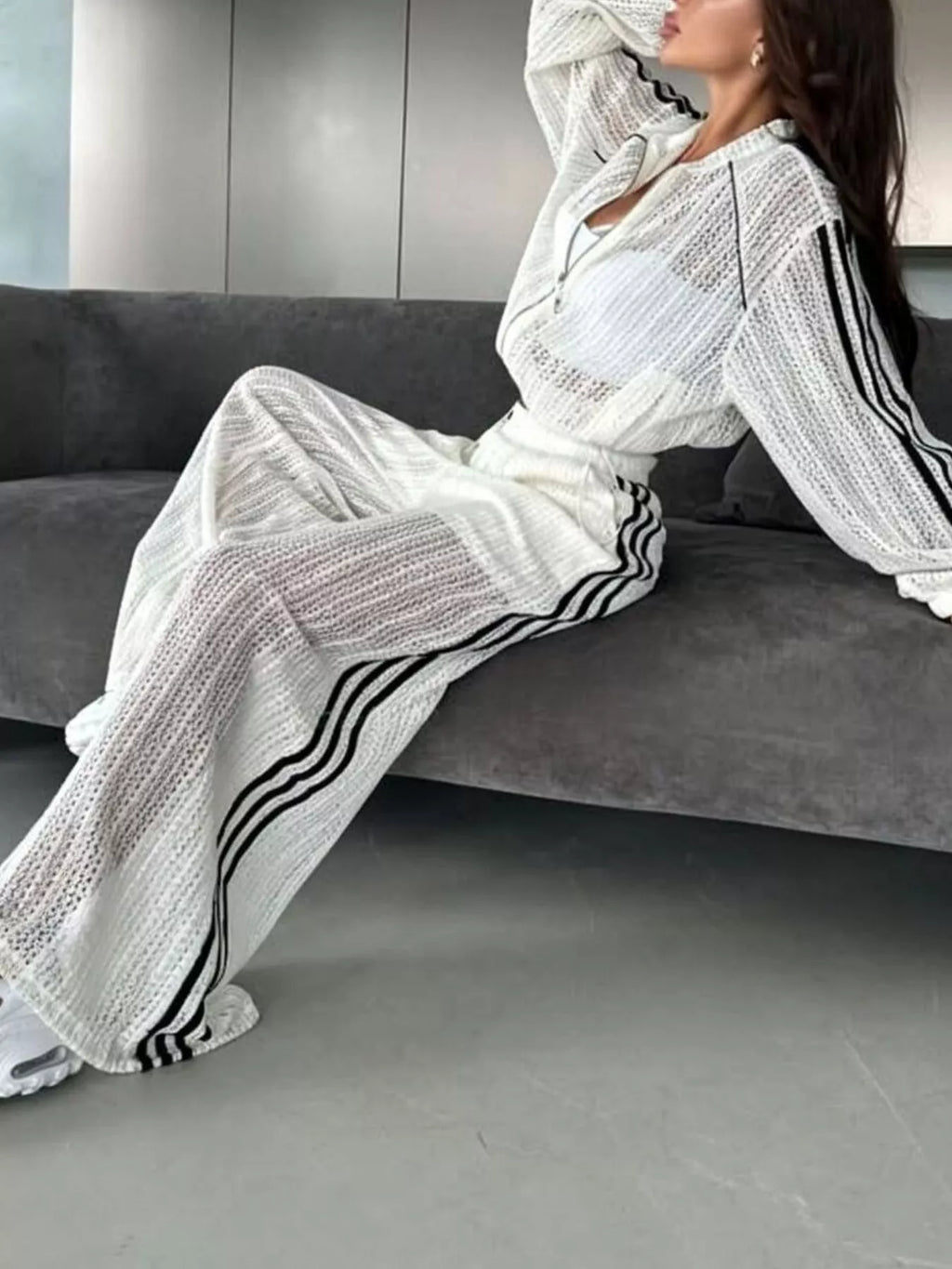 Side Stripes Zip Up Top and Pants Set