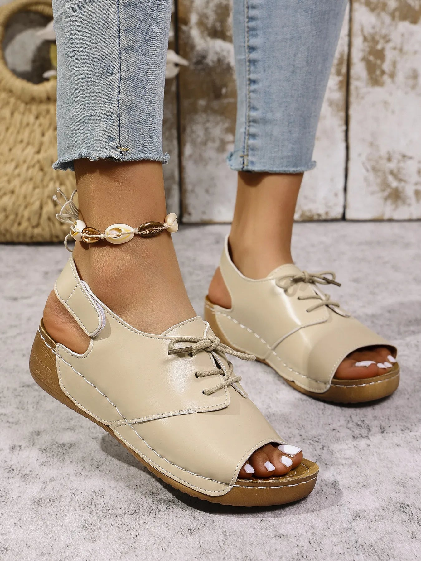 Casual Peep Toe Lace-up Comfort Sandals