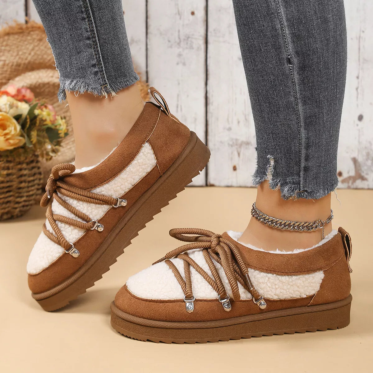 Lace Up Round Toe Platform Ankle Boots