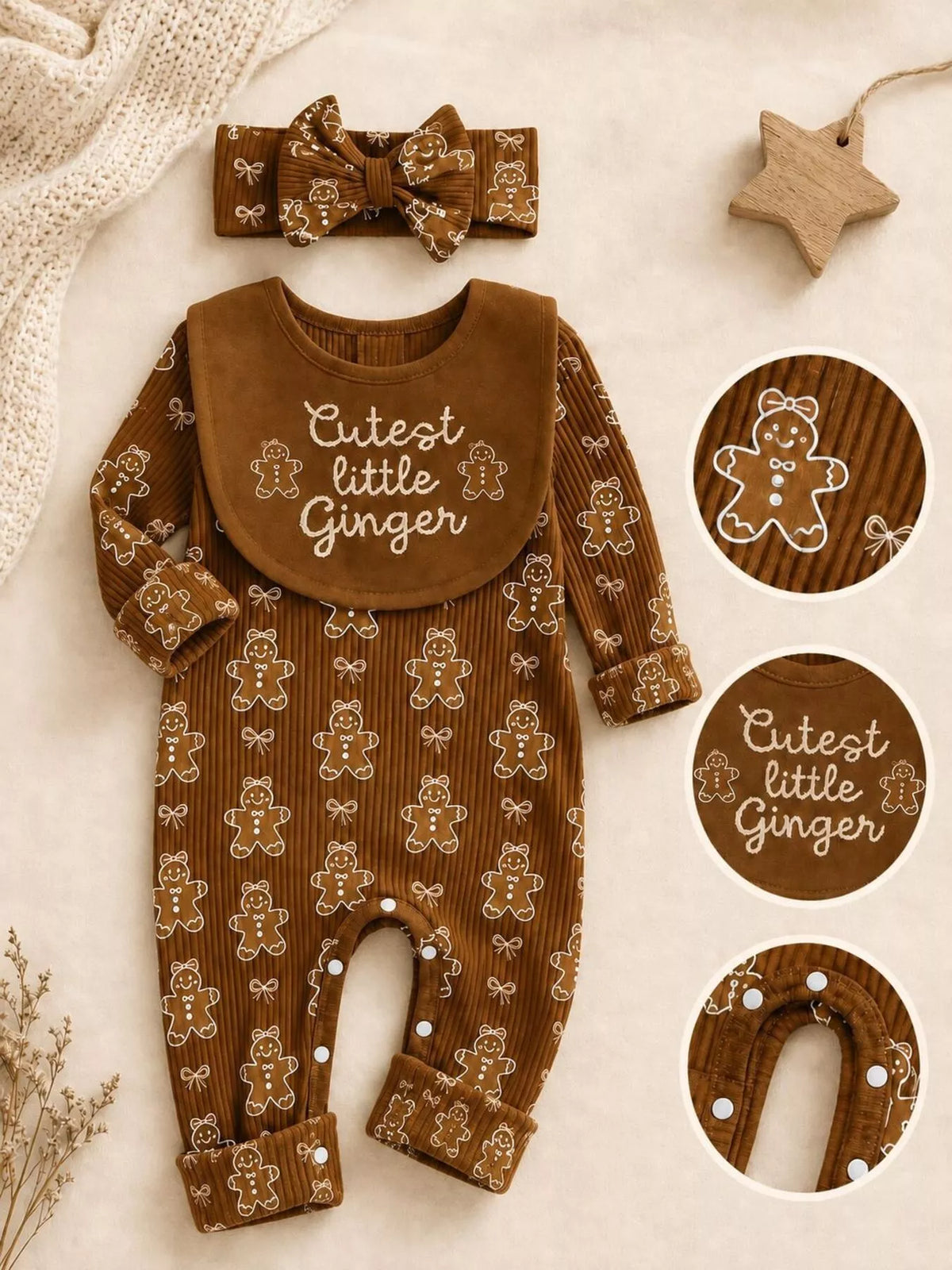 Children's Gingerbread Print Jumpsuit with Headband