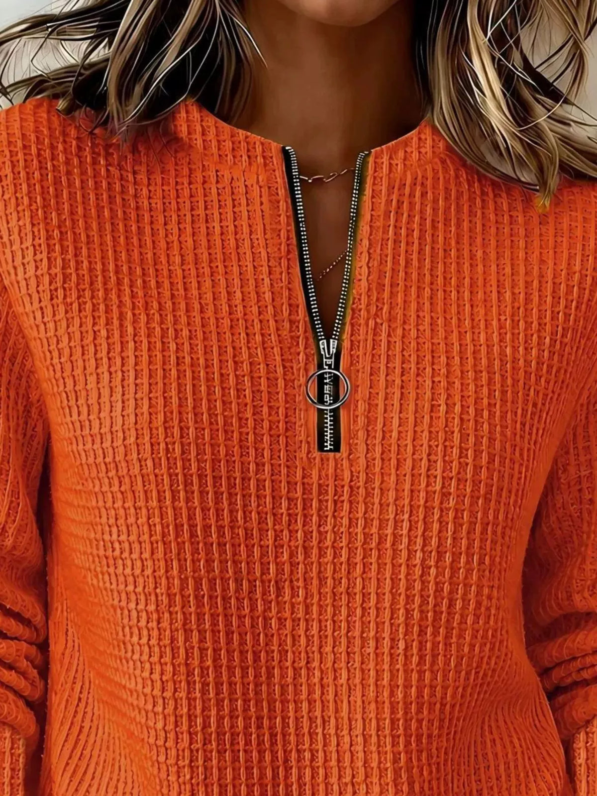 Full Size Quarter-Zip Textured Sweatshirt Plus Size