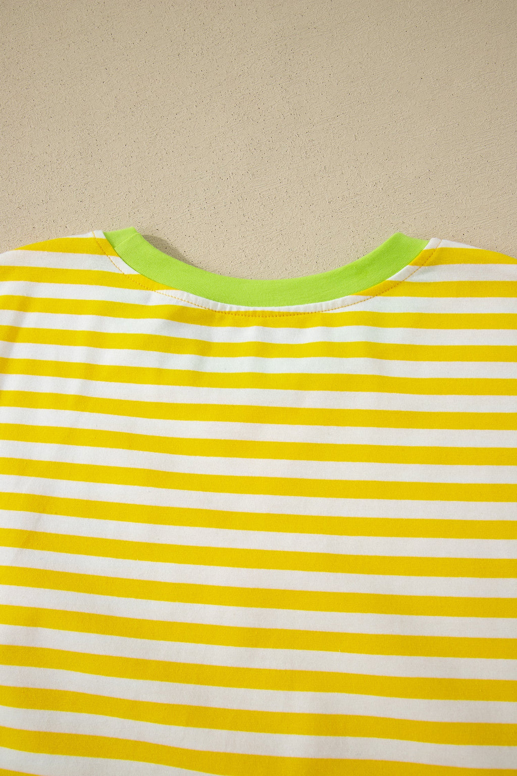 Yellow Stripe Contrast Neck Loose Tee and Drawstring Shorts Set