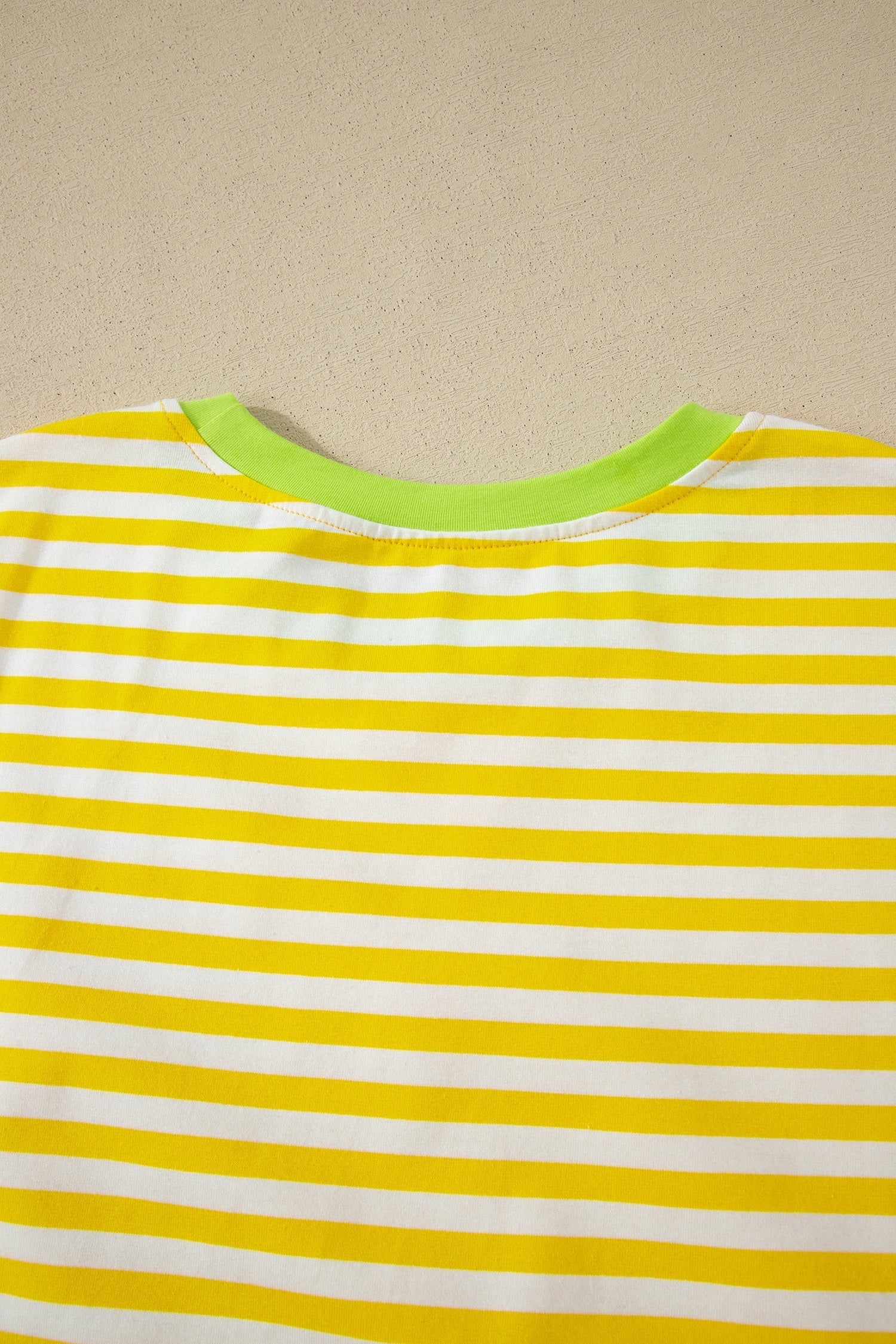 Yellow Stripe Contrast Neck Loose Tee and Drawstring Shorts Set