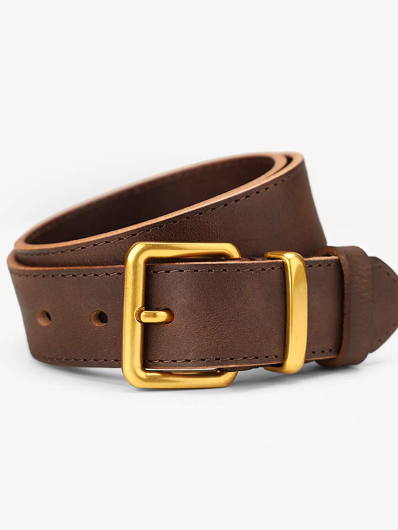 Classic Leather Belt with Golden Buckle