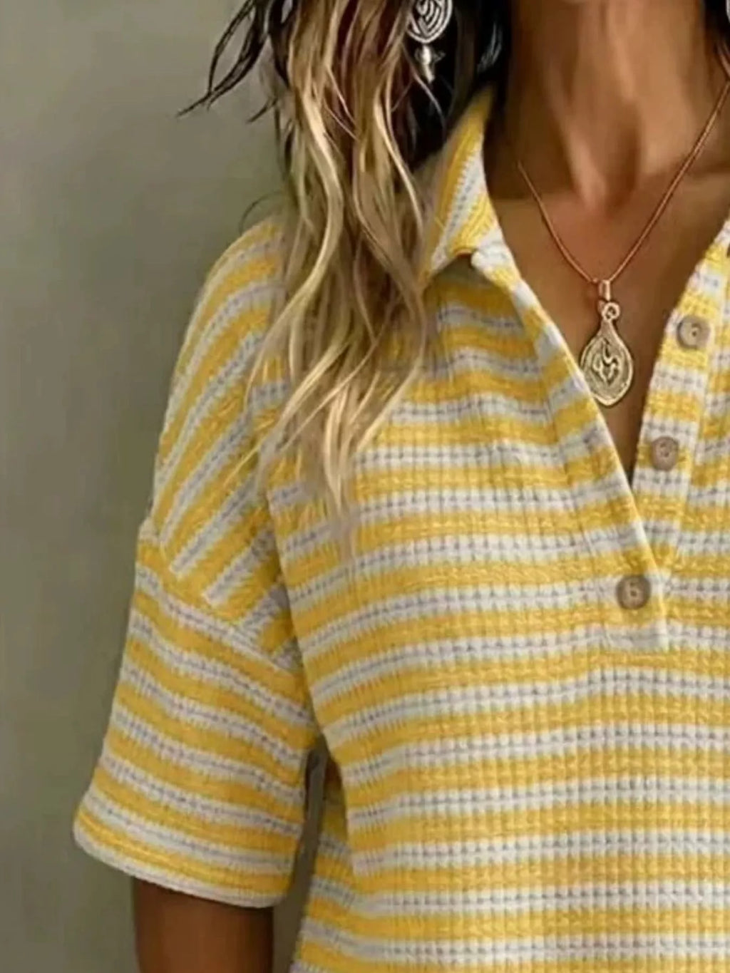 Full Size Contrast Striped Knit Polo Shirt Plus Size