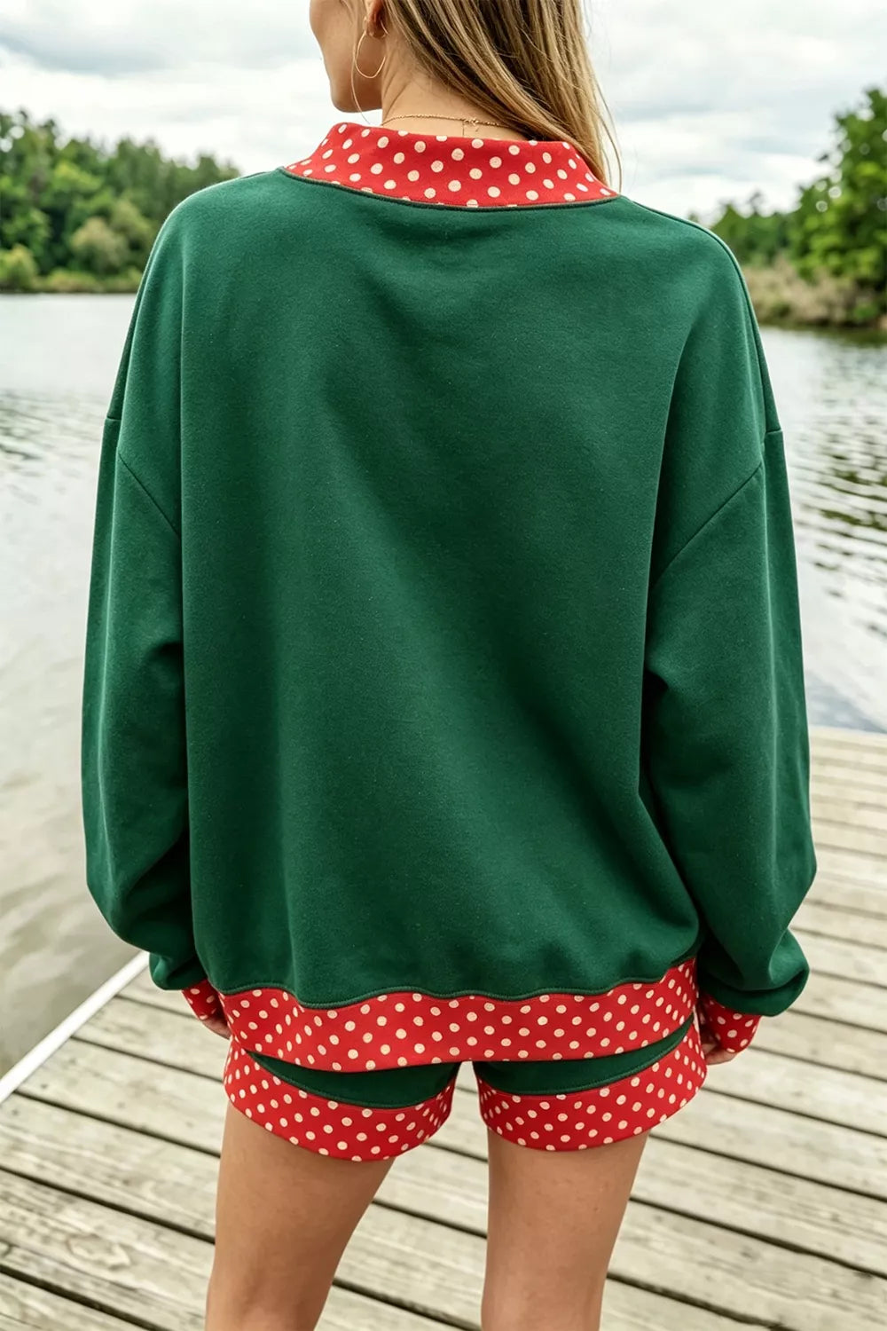 Polka Dot Trim Sweatshirt and Shorts Set
