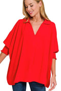 Airflow Collar Tee with Smocked Sleeve Bands